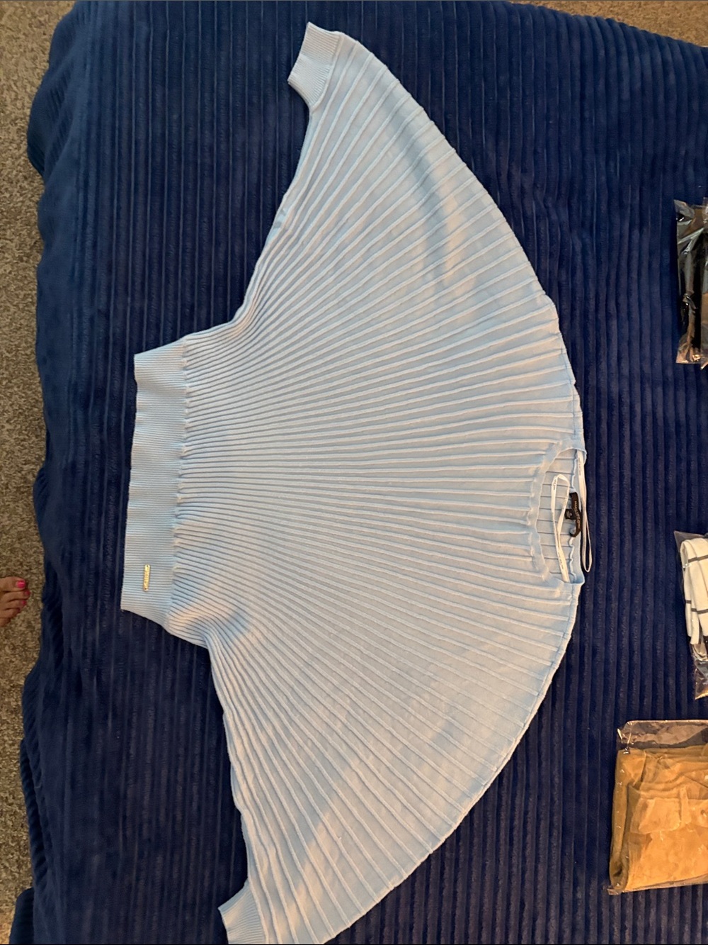 Marc New York Pastel Blue Ribbed Batwing Crewneck Sweater